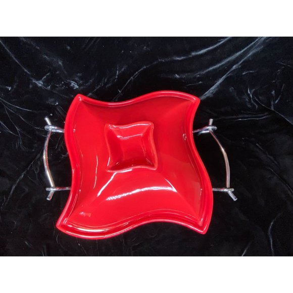 Siena by Godinger Red Ceramic Covered Chafing Dish w/Metal Warming Stand - Picture 1 of 13